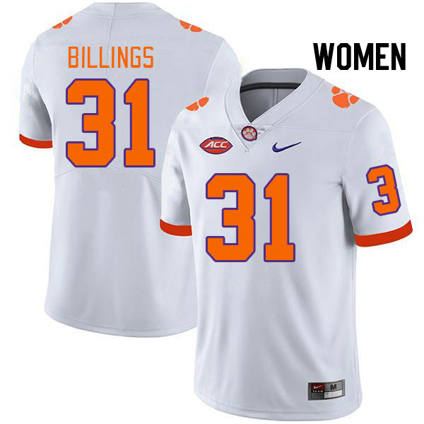 Women's Clemson Tigers Rob Billings #31 College White NCAA Authentic Football Stitched Jersey 23MO30LT
